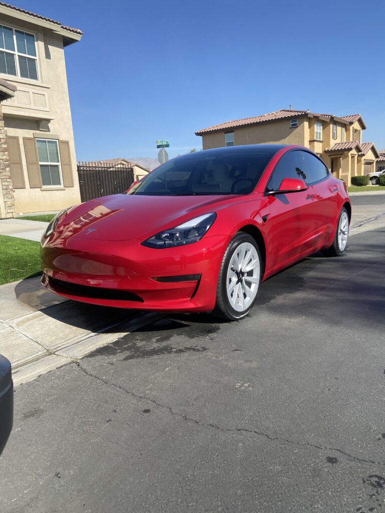 Car Wash and Wax on Tesla Model 3 in Palm Desert